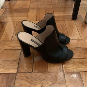 Black Leather French Connection Mule Heels